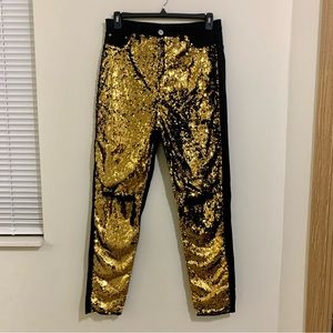 Quum black denim jeans gold sequins on front and jean in back Sz 1x Large
